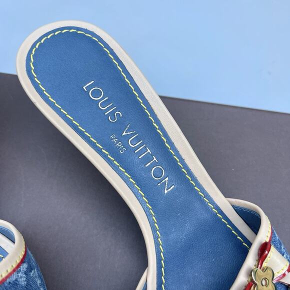 Louis Vuitton Blue Monogram Denim Kitten Heels Mules Slides Size EU 36 - Picture 5 of 11